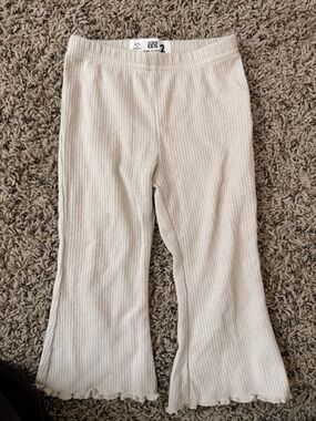 Ribbed Cream/ Beige Kids Flare Leggings
